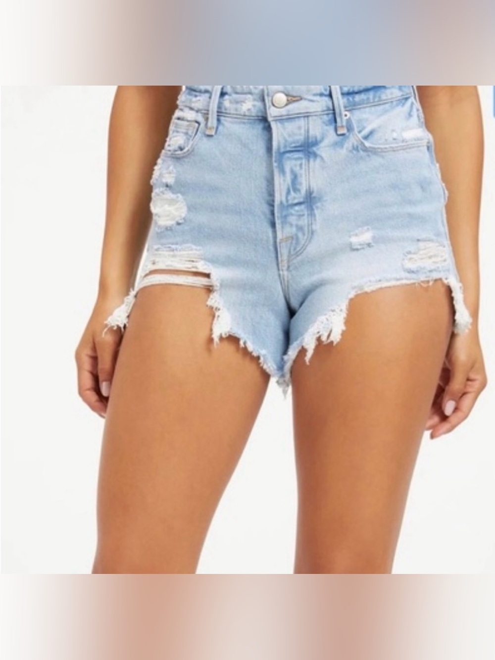 Good American Women
Bombshell Distressed Denim
Shorts Indigo Blue Button Fly 14
